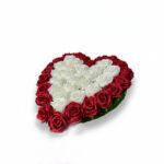 Heart-Shaped Artificial Rose Flower Arrangement (Red & White) - Image 2